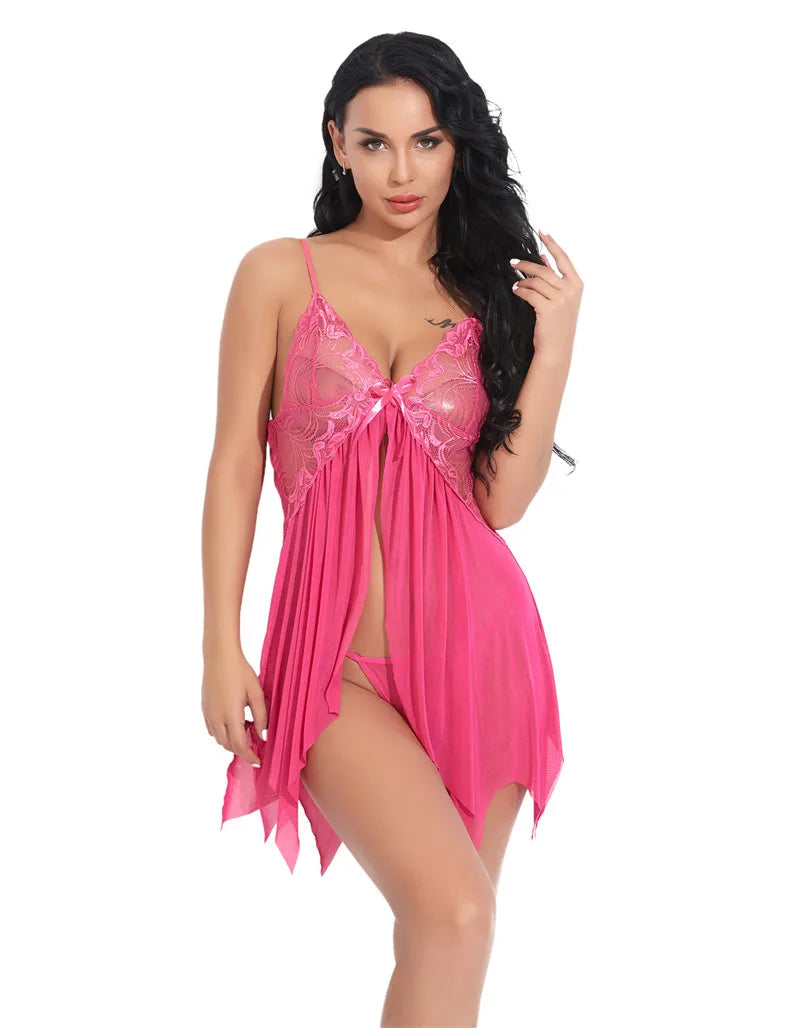 Hot Sexy Lingerie Women Porn Erotic Pajamas Lace Nightdress Sex Babydolls Clothes Transparent Dress with Panties Nighties