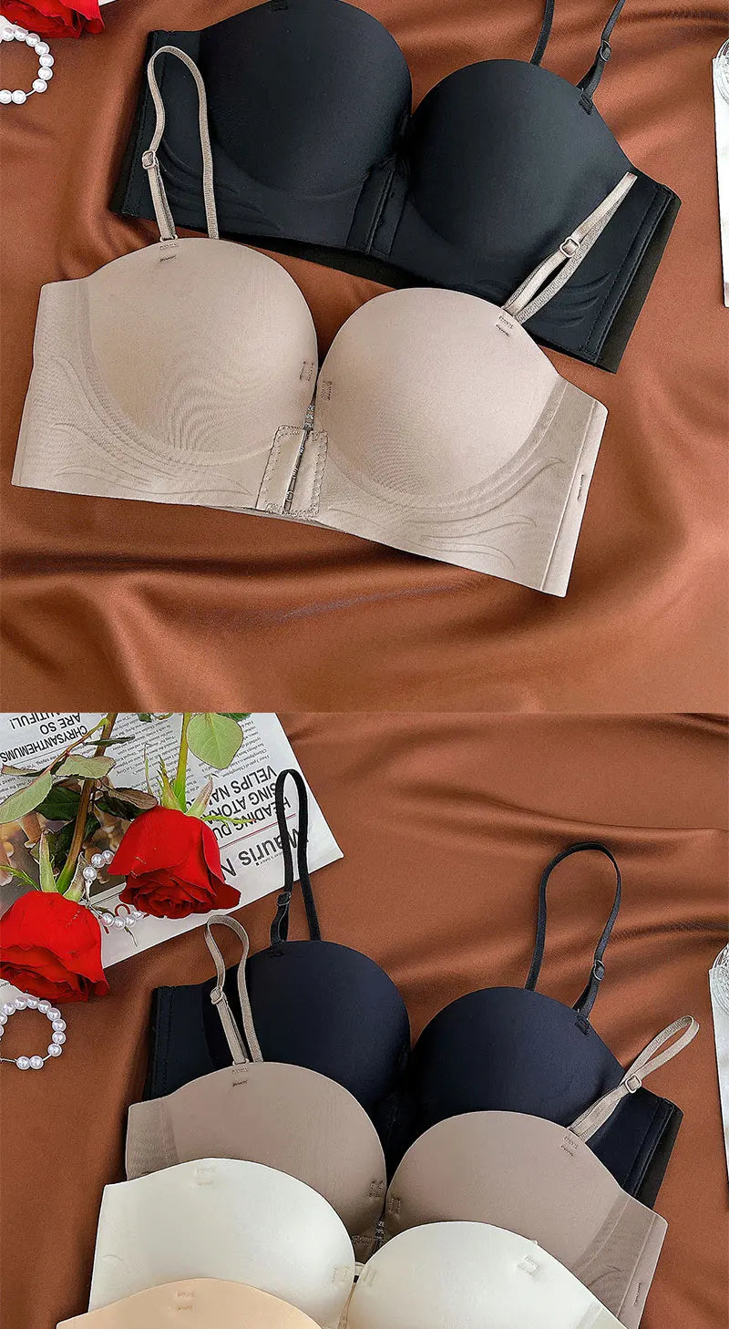 Front Closure Push Up Bras Women's Sexy Seamless Plunge No Steel Brassiere Thick Female Underwear Solid Color Invisible Lingerie