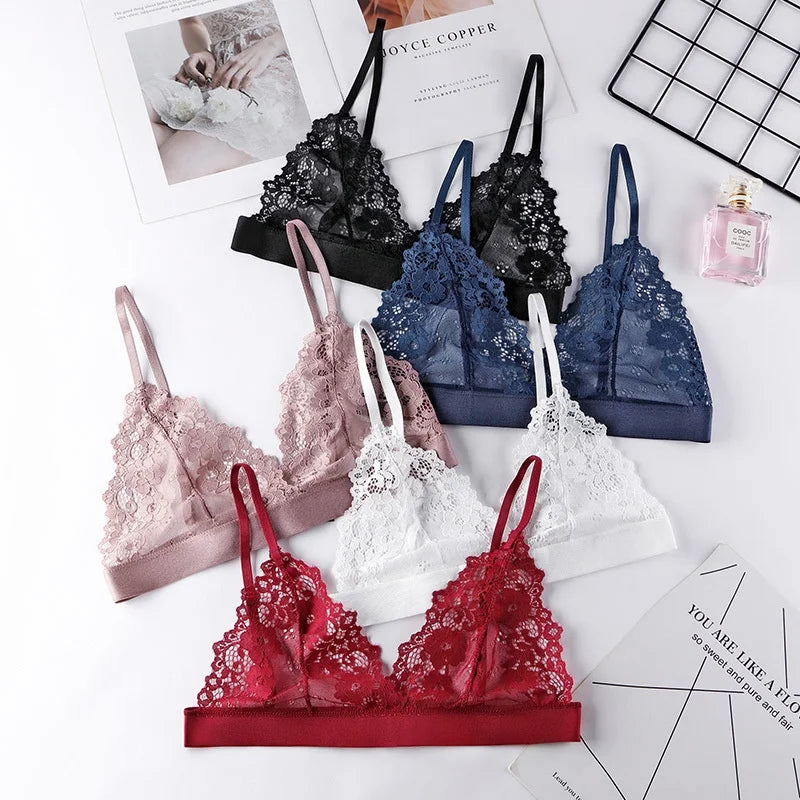 3PCS Women's Seductive Comfort Bralettes Unlined Lace Bra