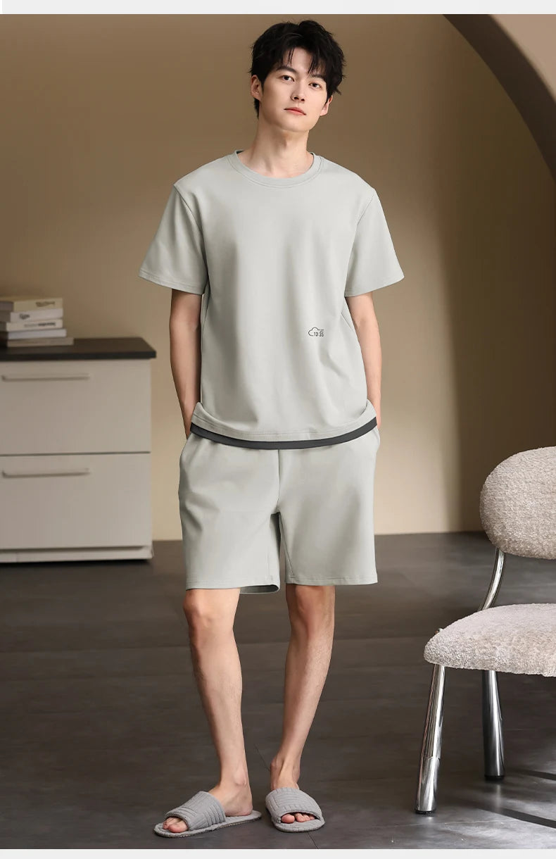 Pyjamas Male Full Pure Cotton Fashion Men Short Sleeve Short Pants Pajamas Set 2 Piece/set Summer Pijama Hombre Home Lounge Gift