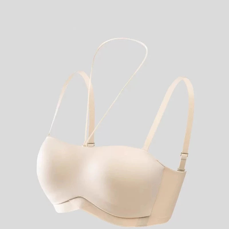 Women Invisible Bra Deep U Plunge Bras Backless Top for Dresses Sexy Lingerie with Transparent Strap Push Up Strapless Underwea