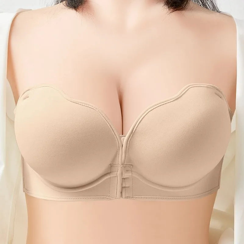 Strapless Push Up Bra 12cm Padding & Front Closure | No-Slip Grip, Hand-like Support Cups, Ultimate Lift & Shape