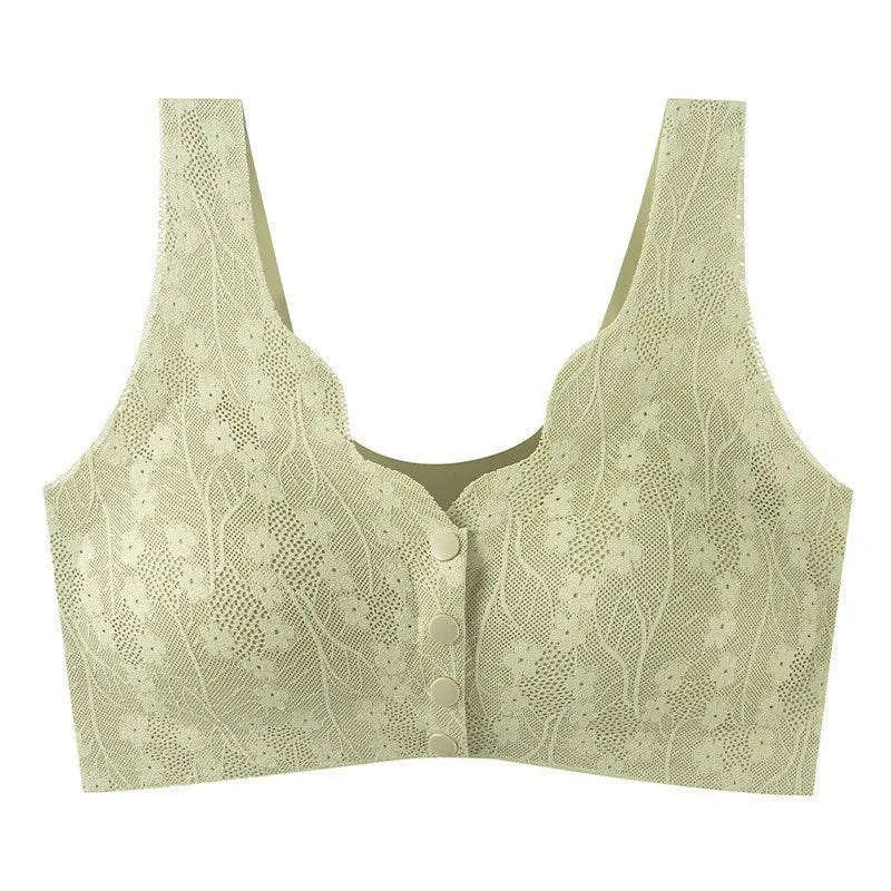 Mom's underwear, middle-aged and elderly women's bras, seamless front open button vest style, oversized summer thin new bra