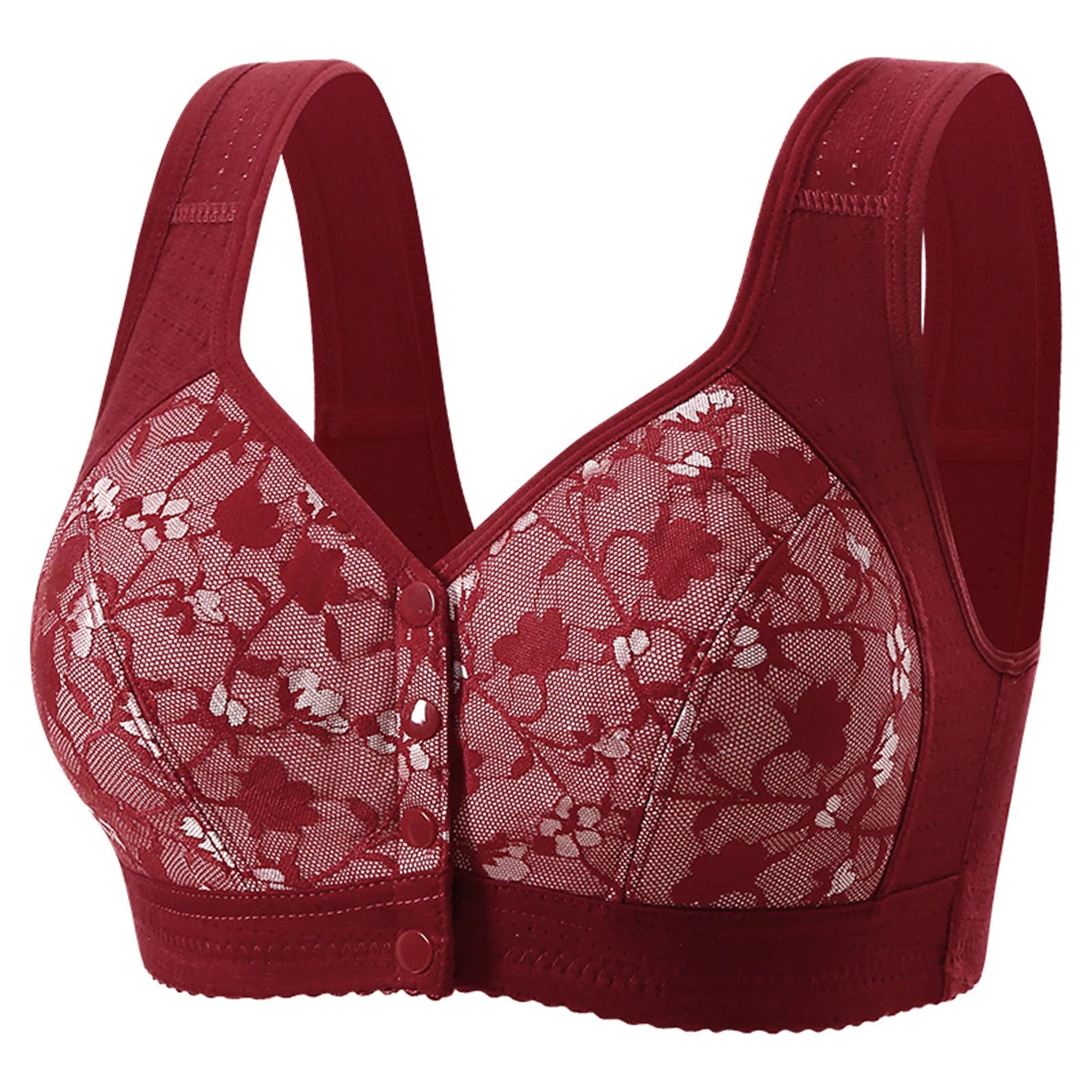Wireless Wide Straps Women Bra Trendy Plus Size Underwear Lace Bra Stylish Front Closure Breathable Vest Style Lingerie
