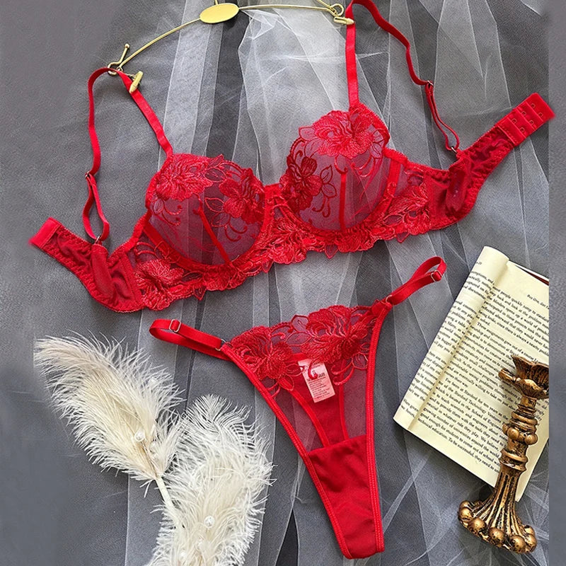 Sexy Lingerie Floral Embroidery Bra and Panties Sets Hot Erotic Ensemble Lingeries Femmes Exotic Sets Fantasy Intimate Underwear