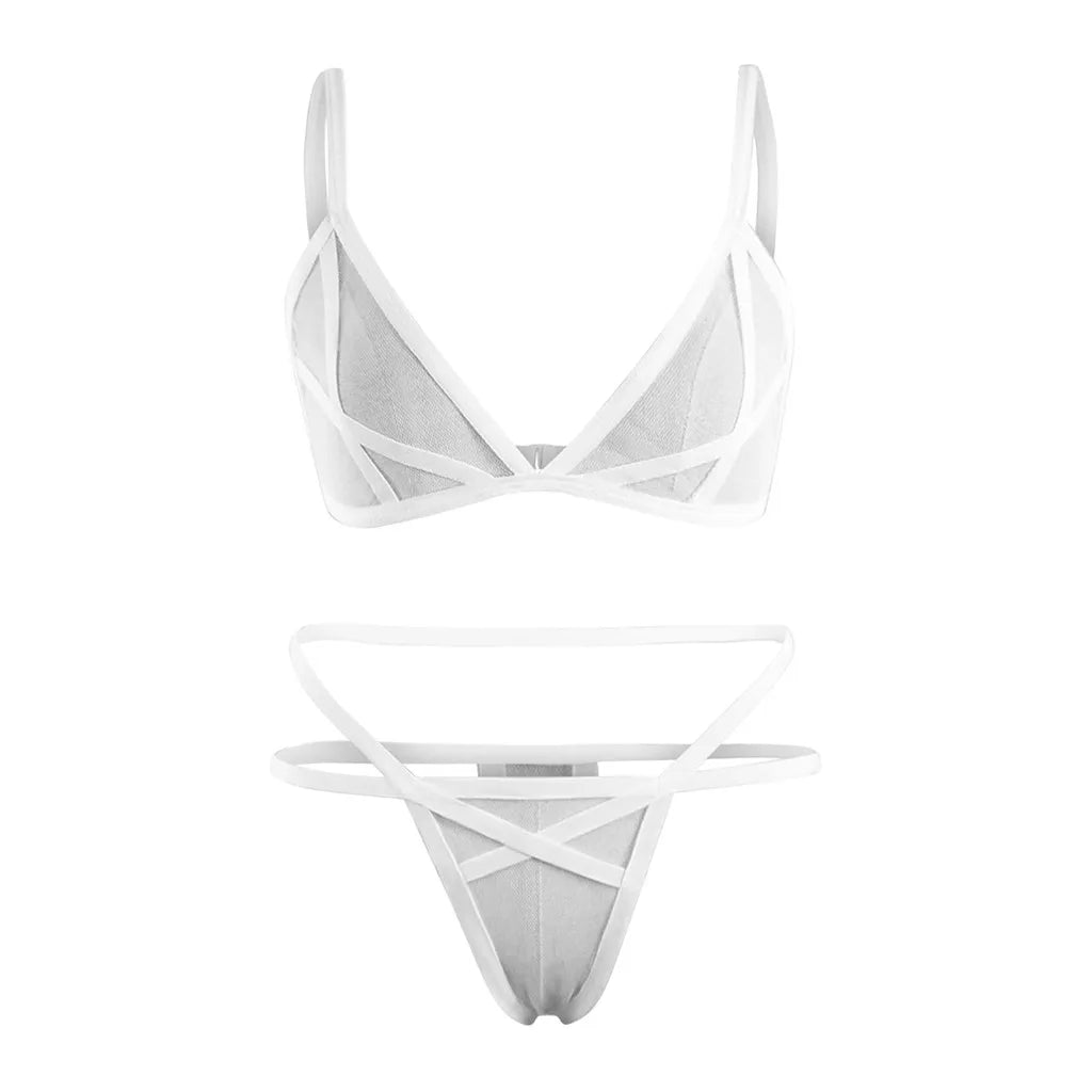 Women Sexy Lingerie Corset Solid Erotic Mesh Transparent Bra Panty Lingerie Underwear Set Lenceria Erotica Mujer Sexi Babydoll