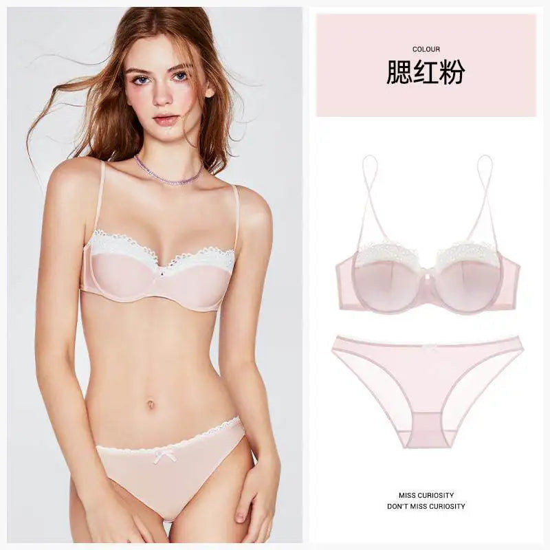 Sexy Demi Cup French Bras Women Thin Breathable Lace Minimizer Push Up Anti Side Bulge Plus Size Bralette