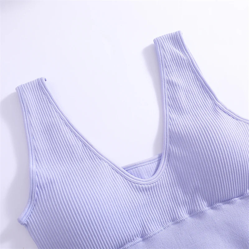 Sports Yoga Women's Bra Ribbed Shockproof Fitness Workout Bralette Sexy Elastic Backless Underwear Push-Up Bra Sportswear Tops