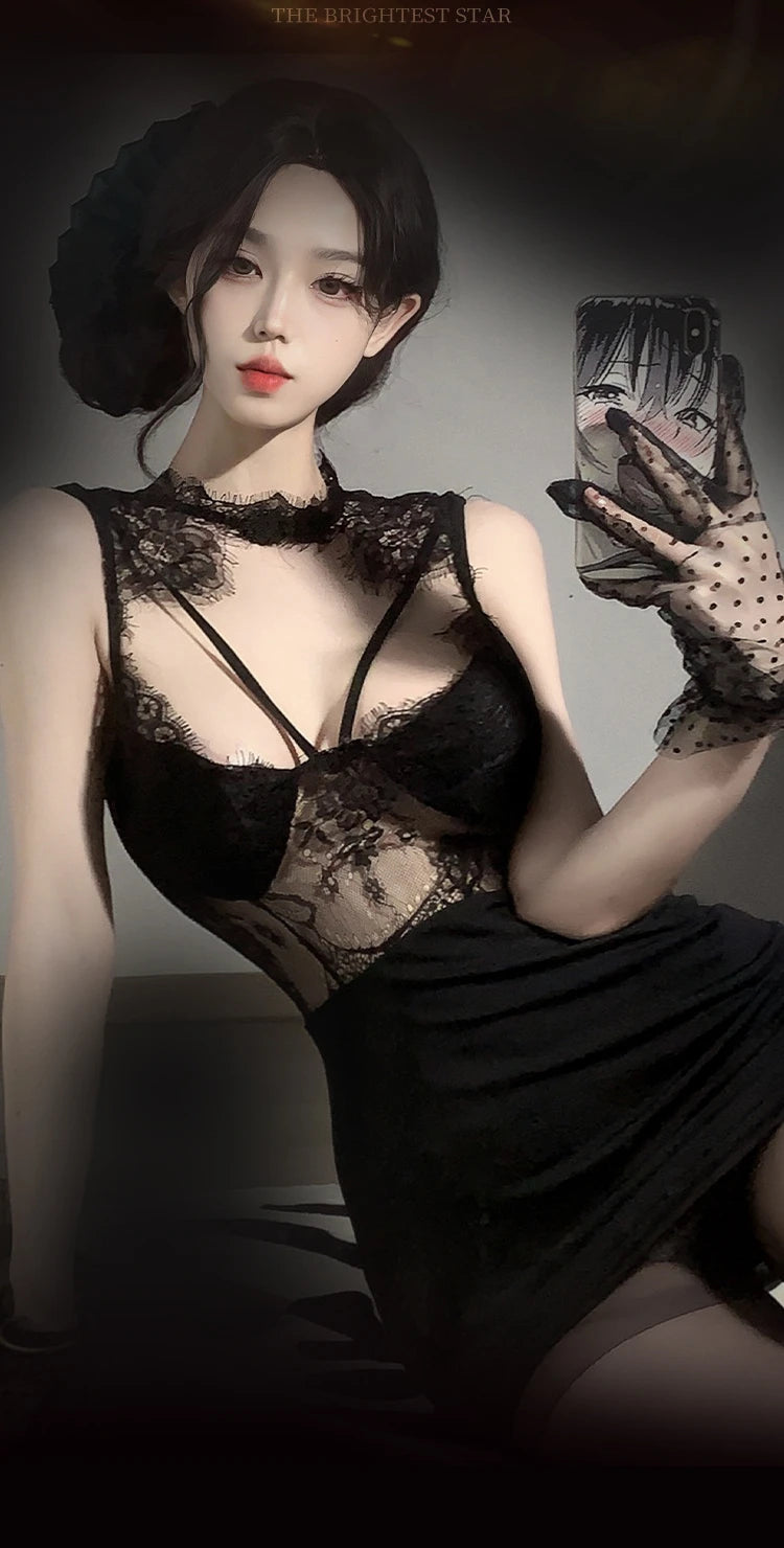 Erotic Lingerie 2025 New Sexy Pure Desire Lace Uniform Temptation Suit Flirting Hot Bed Passion Women Sleepwear Skirt Silk Satin
