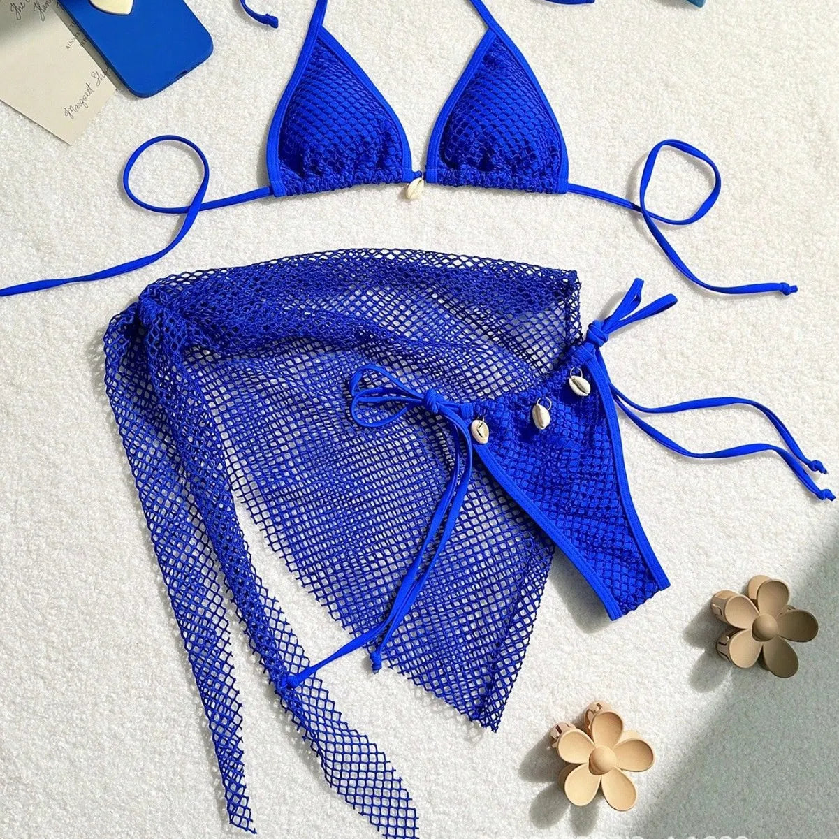 Sexy Mesh Bikini Swimsuit Three Piece Set Women Separates