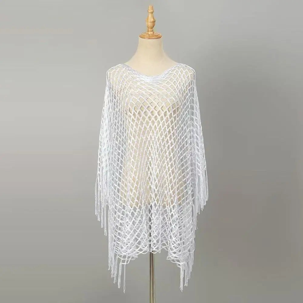 Fashion Tassel Sunscreen Cover-up Loose Fit Plus Size Bohemian Shawl Casual Crochet Fishnet Swimsuit Cover Up Summer