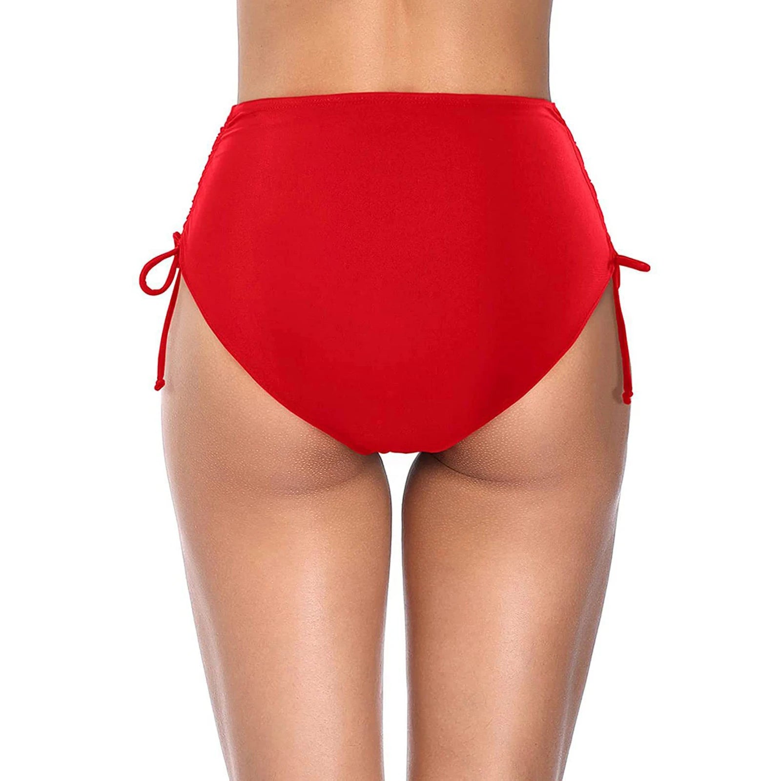 Basic Tight Swimming Bottoms for Female Solid Color High Waist Full Coverage Bikini Split Swimsuit Briefs Beach Drawstring Trunk