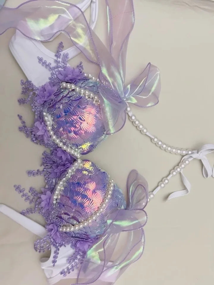 Super Beautiful Mermaid Bikini Sequin Bra Summer Swimming Free Diving Cosplay Mermaid Bra Oceanarium Bar Performance Clothing