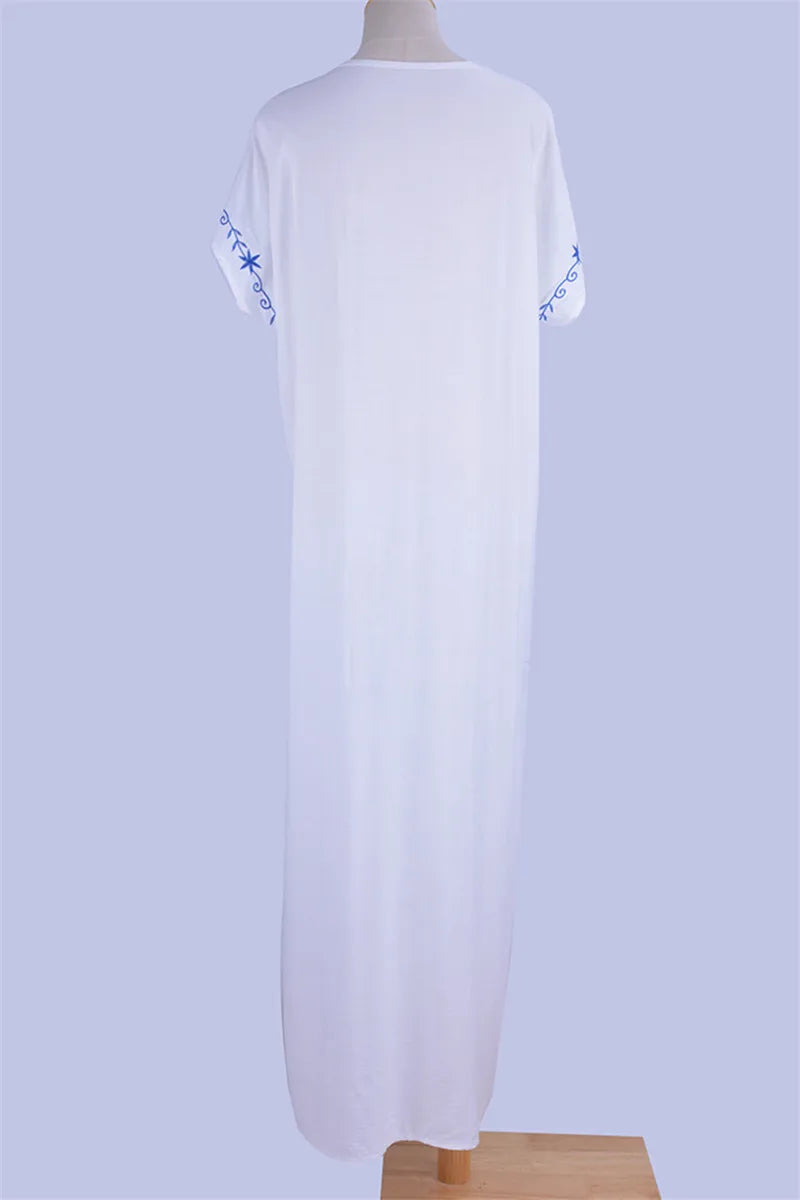 Swimsuit Cover Ups Embroidery V Neck Short Sleeve Swim Cover Up for Women Kaftan Dresses