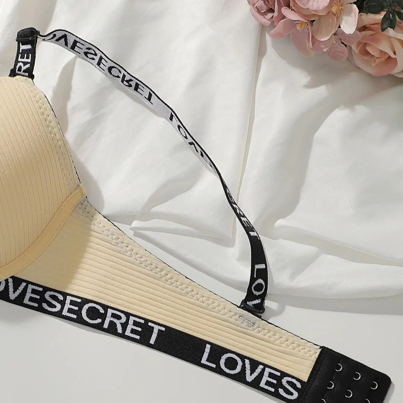 Women Ribbed Push Up Bra with Letter Print Adjustable Straps Underwire Comfort Bras Breathable Padded Cup Intimates Lingerie