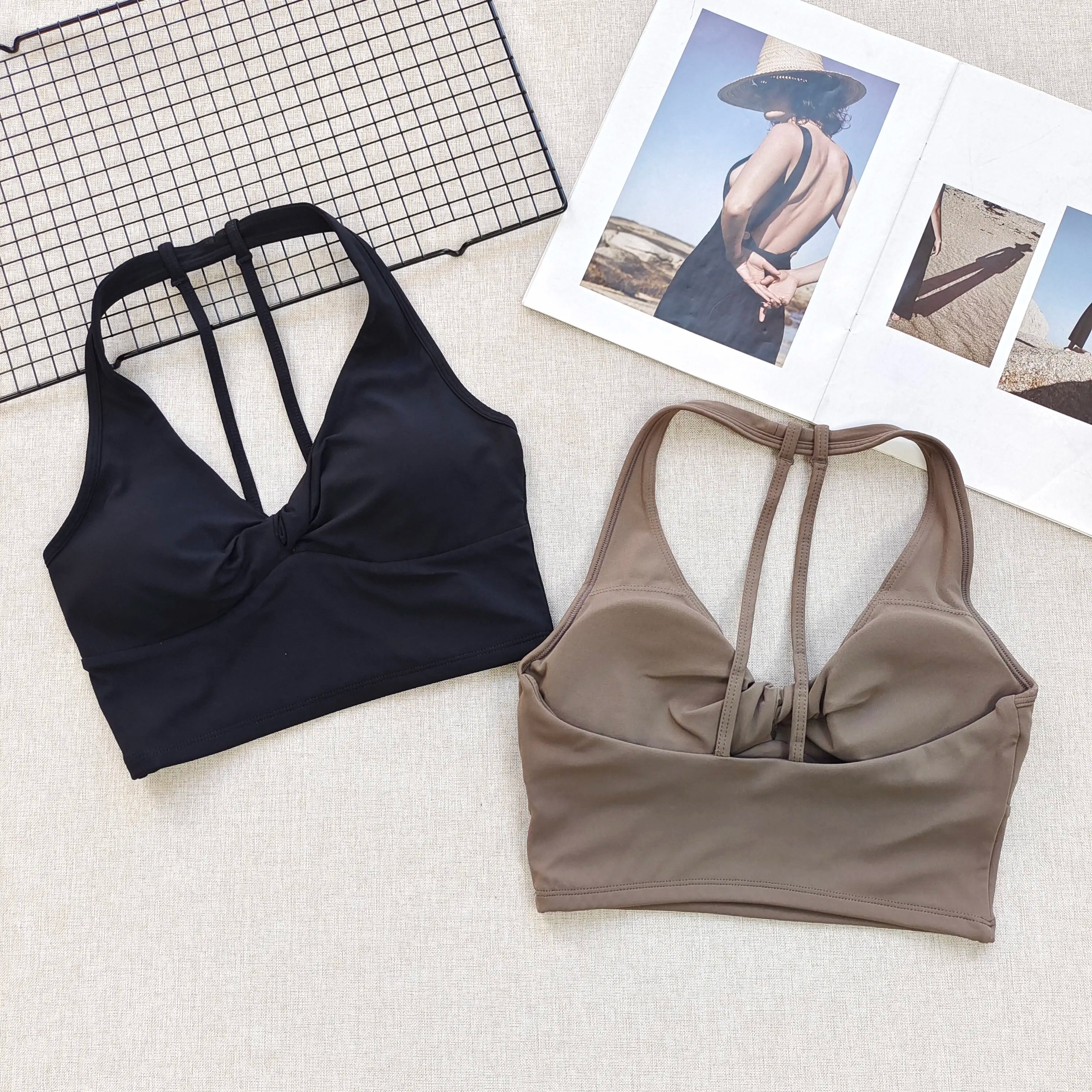 Sports Bra for Women, Fixed and Supportive Twist Design Pilates Yoga Wear, Beautiful Back Running Fitness Training Top