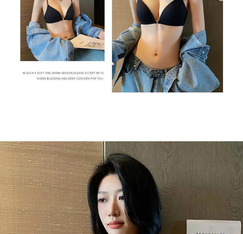 Front Closure Bras for Small Bust Women Deep V Plunge French Triangle Cup Seamless Thin Straps