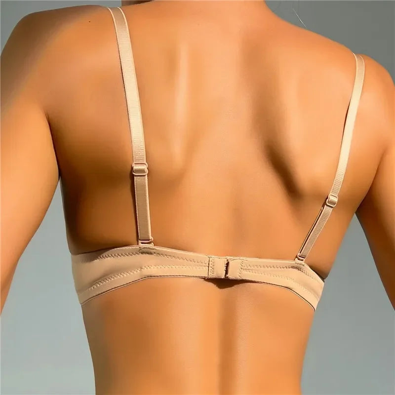 Push Up Bra Backless Women Bras Low Cut Sexy Plunge Brassiere Open Back Wedding Underwear Invisible Seamless Deep U Lingerie