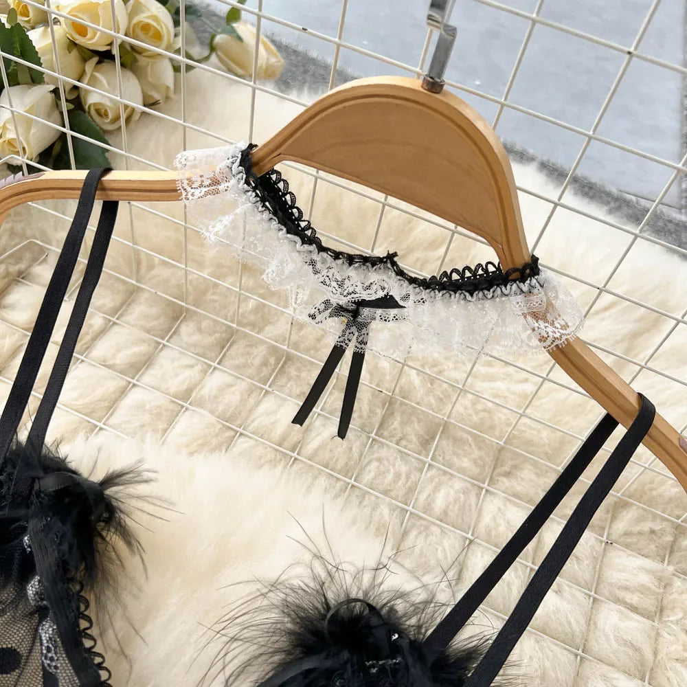 Backless Hotsweet Bow Lingerie For Women See Through Mesh Sexy Bunny Costume Lingerie Bodysuit 4 Piece Jumpsuit Spot Lace Cospla