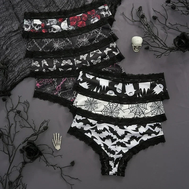2Pc Set Lingerie Woman Sexy Underwear Lace Female Underwear Ghost Bat Butterfly Gothic Style Breathable Panties For Women