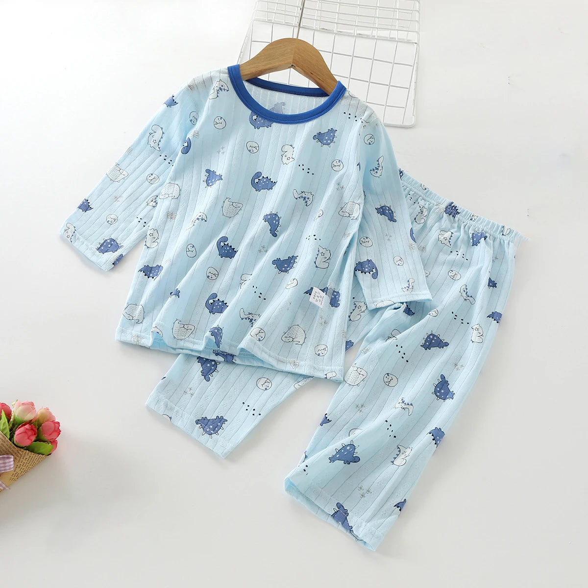 Summer Kids Pajama Set A-Class Cotton Long-Sleeve Carton Print Homewear Thin Breathable Air Conditioning Sleepwear