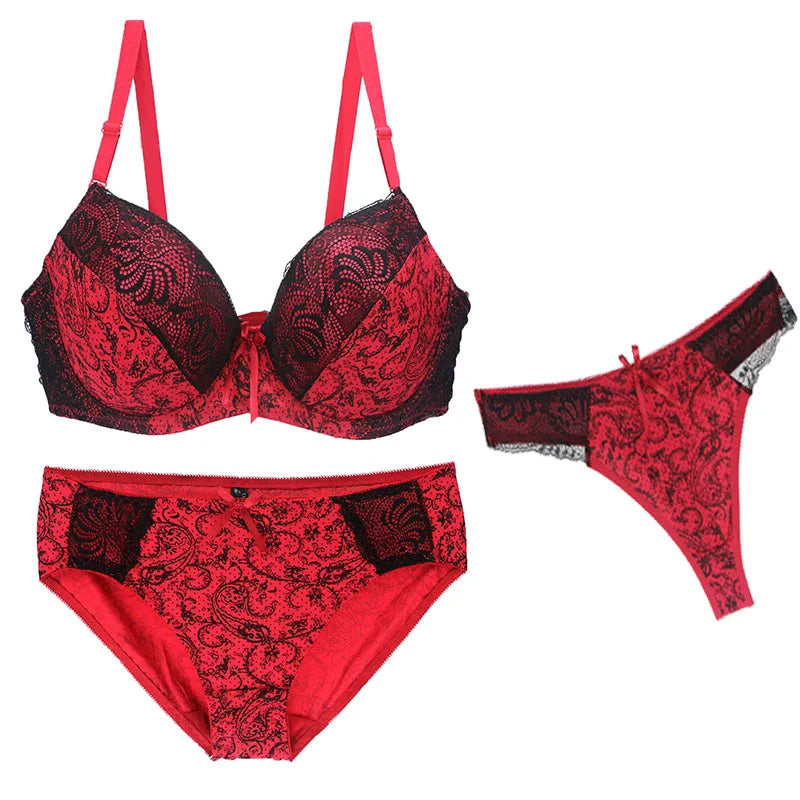 2024 New Sexy Push Up Bra Sets For Women 3 Piece Underwear BCDEF Cup Beige Black Blue Purple Red White Plus Size Lingerie