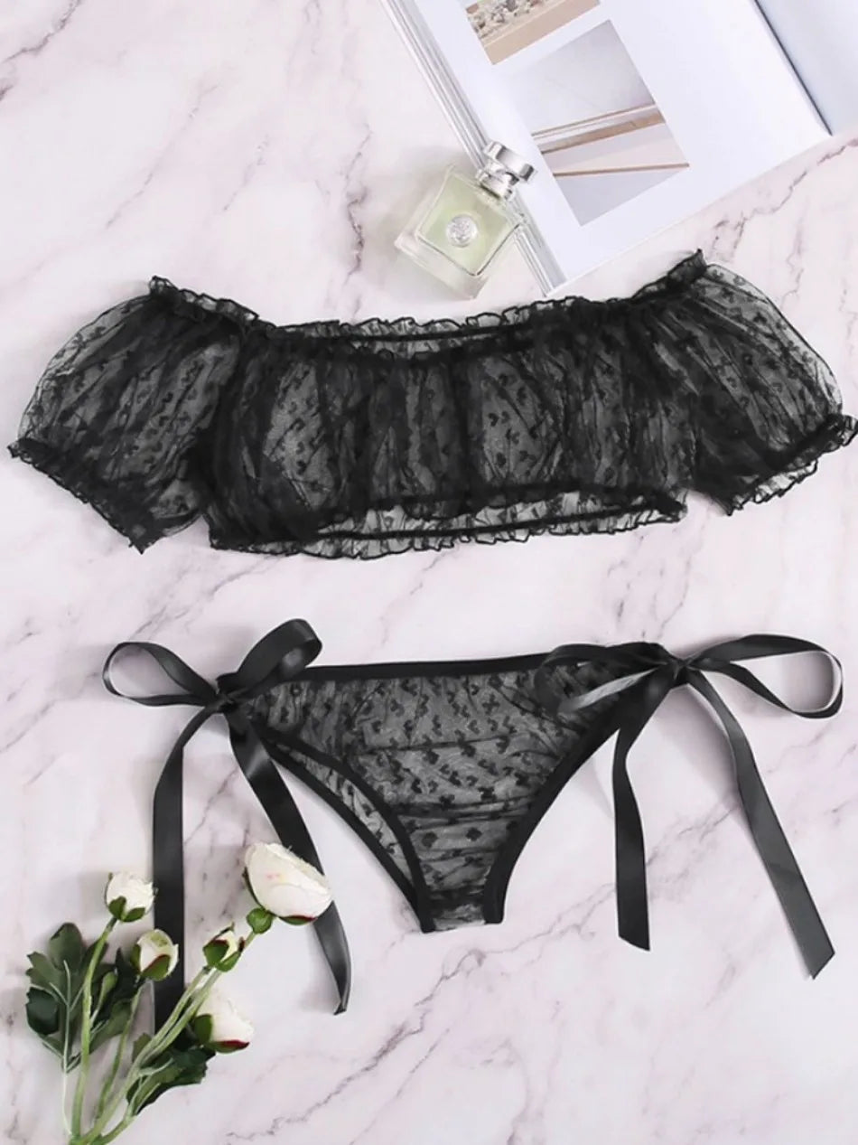 Sensual Lingerie Woman Sexy Bra Set See Through Exotic Sets Babydoll Lingerie Floral Off Shoulder Bralette Ruffle Sexy Underwear