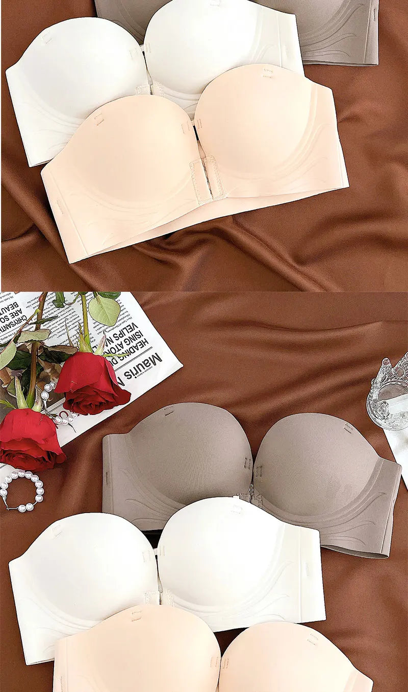 Front Closure Push Up Bras Women's Sexy Seamless Plunge No Steel Brassiere Thick Female Underwear Solid Color Invisible Lingerie