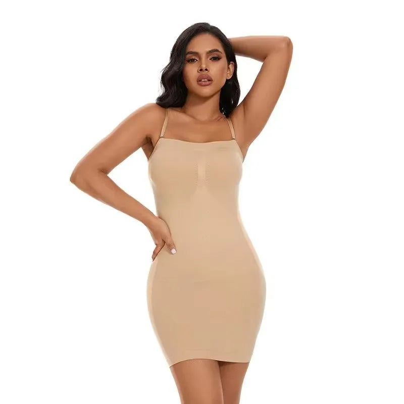 Sexy Full Slip Shapewear Women Dress Off Shoulder Bodycon Strapless Underdress Smooth Compression Body Shaper Slimming Waist