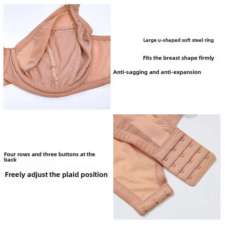 Plus Size Minimizer Bra Full Coverage Lift Support for Large Bust Wirefree Comfort Breathable Mesh Anti-Sagging E F G H I Cup