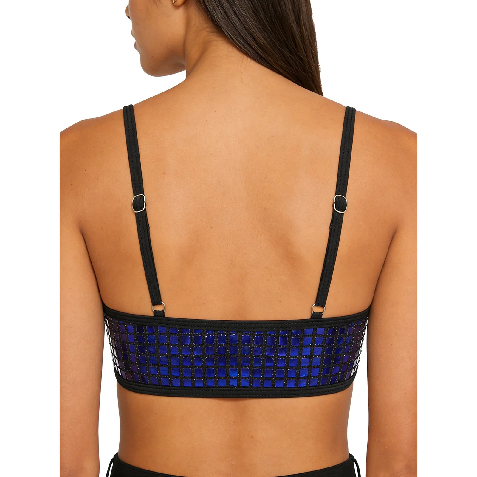 Womens Bikini Swimsuit Tops Glittery Sequin Bra Camisole Tops Adjustable Shoulder Straps Removable Chest Pads Crop Vest Tank Top