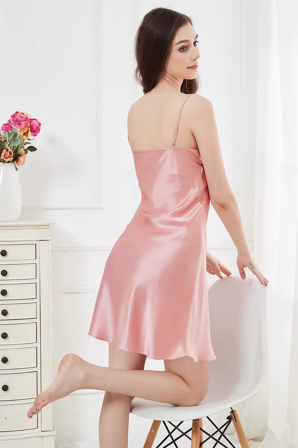 Women's Lingerie Chemise Slip Nightgown 100% Real 19 Momme Mulberry Silk Sleepwear V Neck Spaghetti Strap Dress S-4XL
