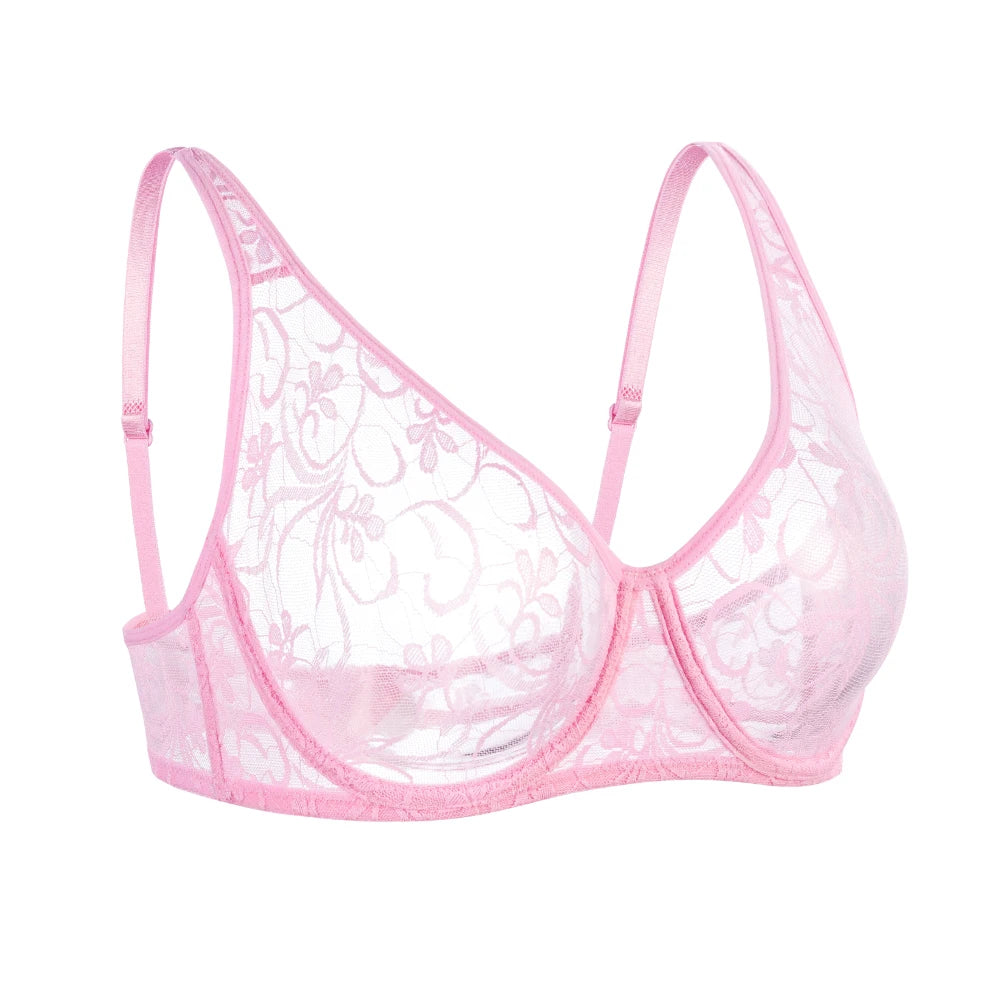 Sexy Women Embroidery Lace Sheer Bra Bralette Unpadded Lingerie Plus Size Plunge See Through Brassiere Bh 32-52 A B C D Cup