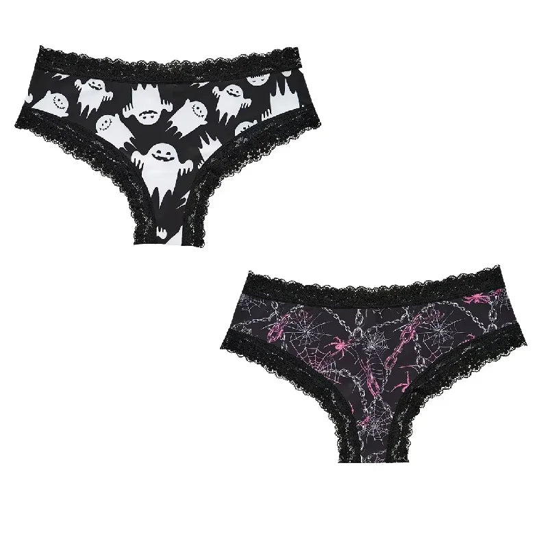 2Pc Set Lingerie Woman Sexy Underwear Lace Female Underwear Ghost Bat Butterfly Gothic Style Breathable Panties For Women