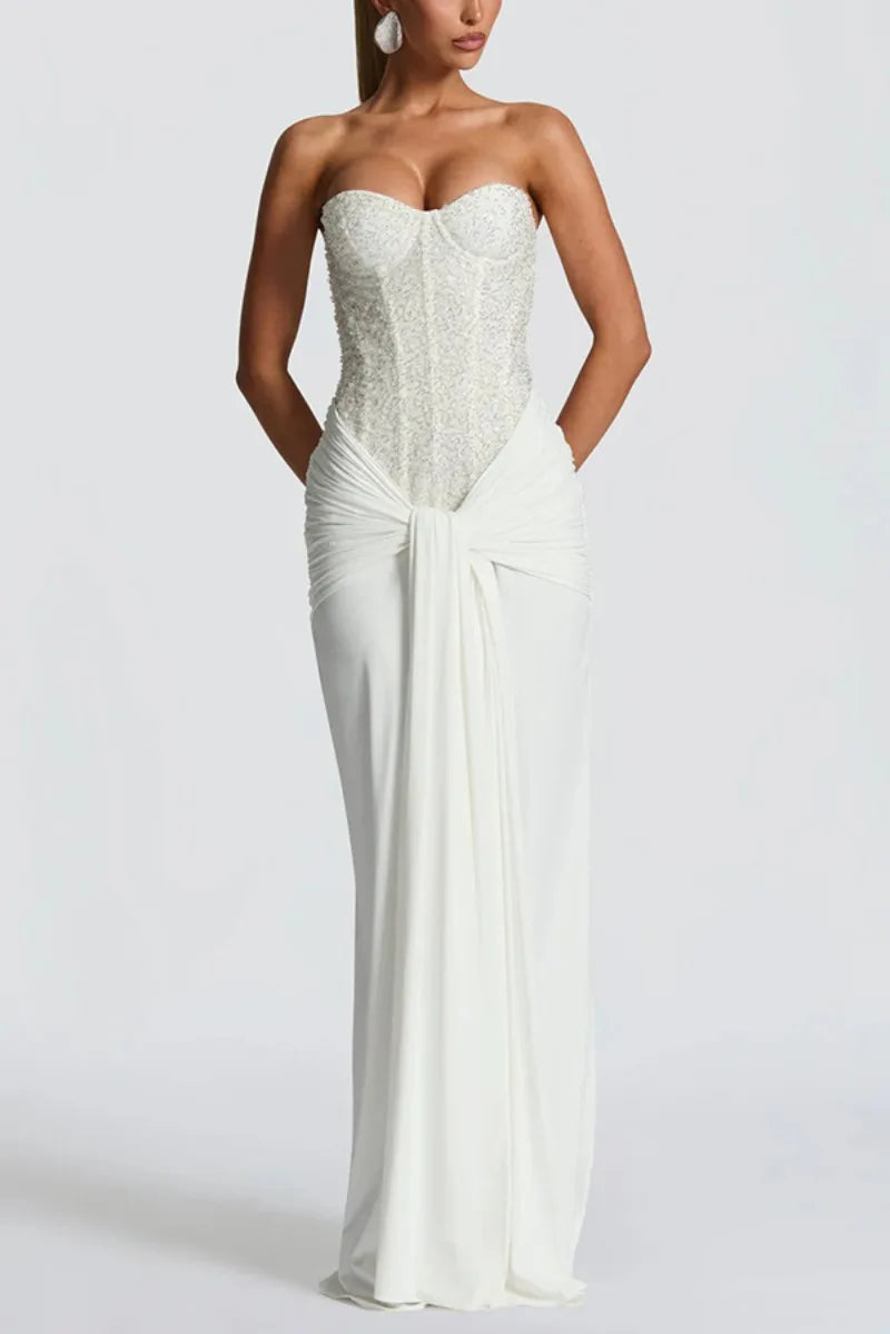 Sexy Women Sequins Party Wedding Dress Elegant Off Shoulder Slim Lace Graduation Ceremoney Mermaid Bodycon Corset Long Dress