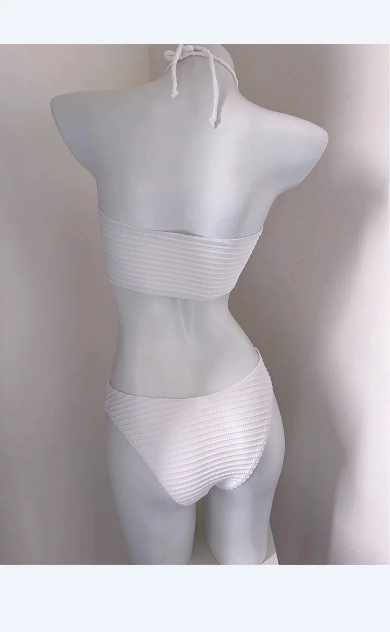 Bikini Fashion Swimsuit Ins Three Piece Set for Women Beach Vacation Triangle Sexy and High-end White and Red Swimsuit for Women