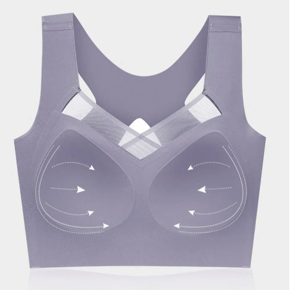 Soft Elastic Traceless Wireless V Bra Mesh V Neck Gathered Breasts Seamless Bras Shockproof Lingerie Push Up Underwear Running