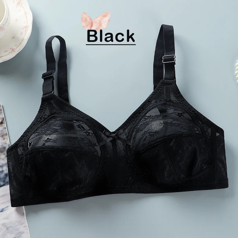 Women's Big Lace Bra Ultra-thin Unlined Transparent Push up Bras Wireless Sexy Fashion Underwear 34-46 Large Bras
