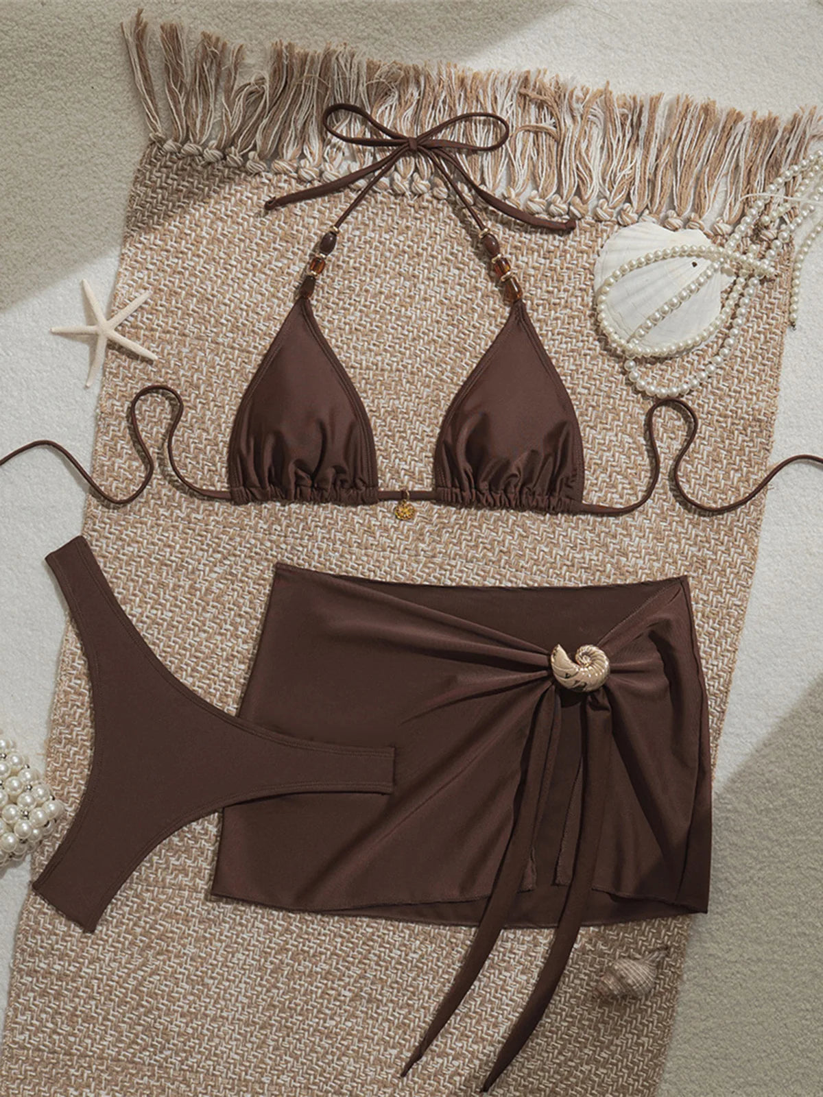With Skirt Halter Bikini Women Swimwear Female Swimsuit Brazilian Padded Bather Bathing Suit Swim Three-pieces Bikini set