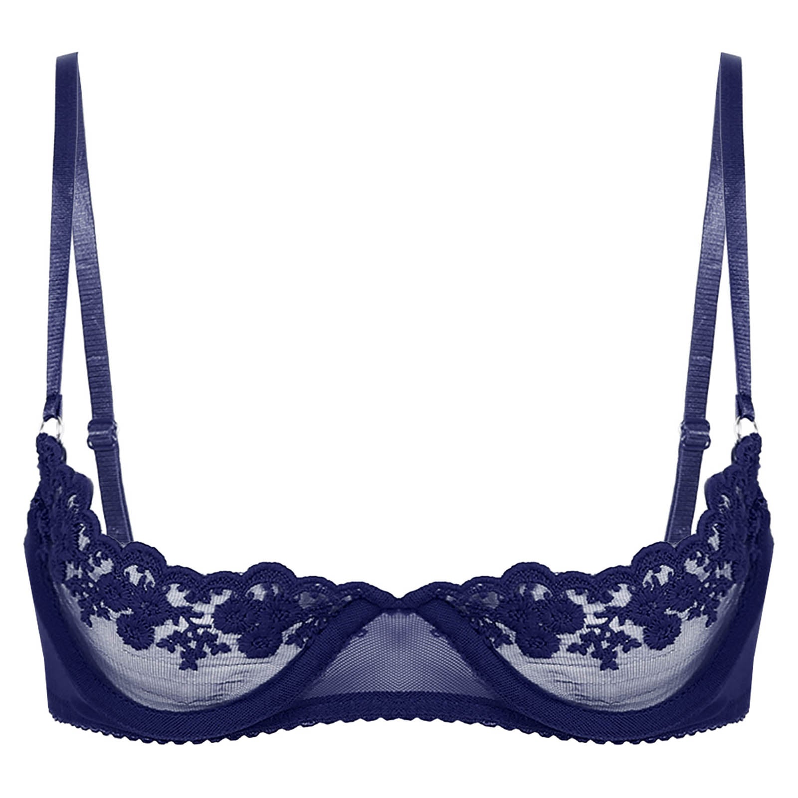 Sexy Womens Sheer Floral Lace Underwired Bra Underwear Unlined Brassiere Lingerie Bare Breast Exposed Open Nipples Bra Tops