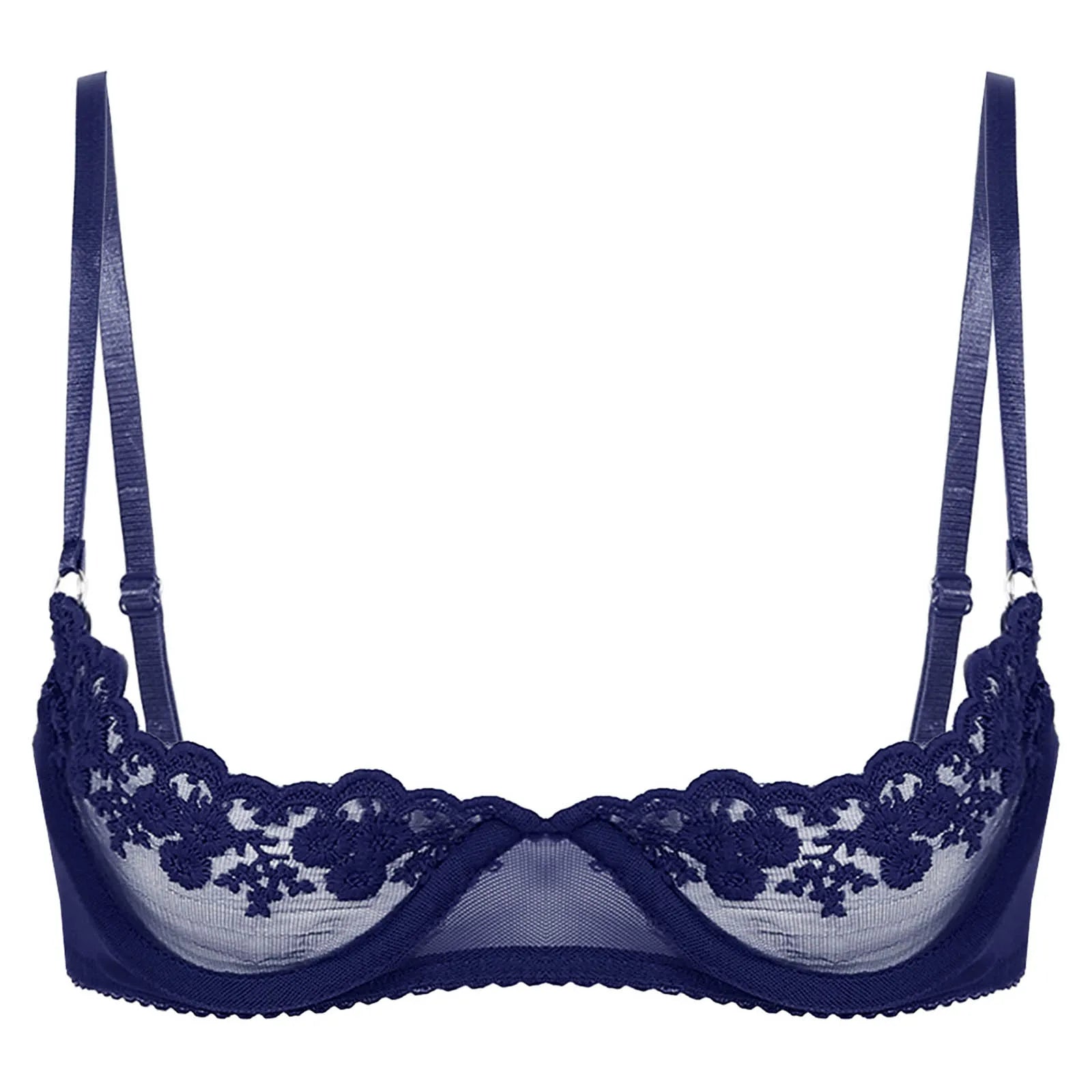 Sexy Womens Sheer Floral Lace Underwired Bra Underwear Unlined Brassiere Lingerie Bare Breast Exposed Open Nipples Bra Tops