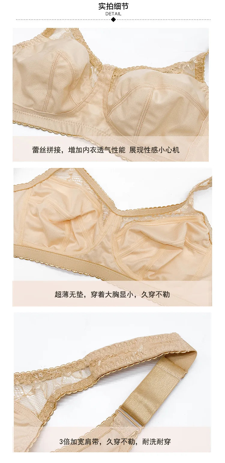 Summer Bra Thin Full Cup Bra for Women Sexy Lace Large Size Non Padding Wirefree Bras Plus Size Breathable Bralette BCDEFG