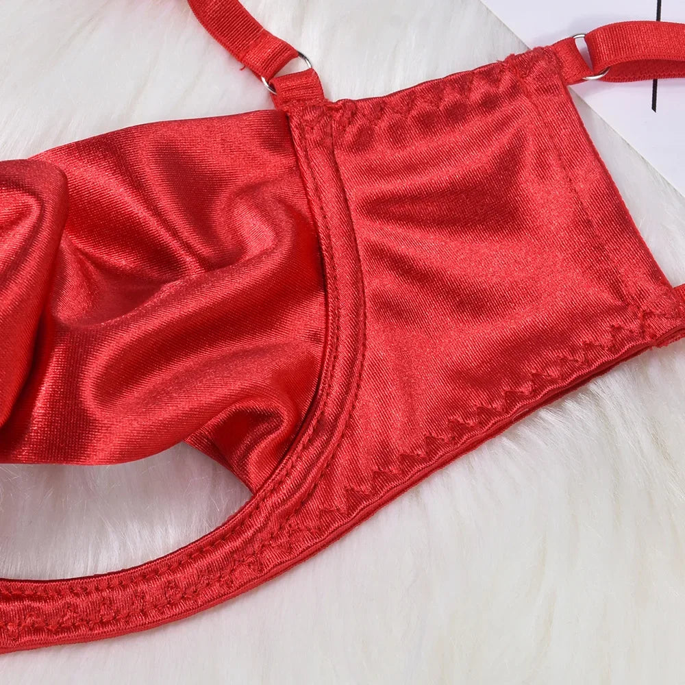 Hot Sexy Lingerie Women's Erotic Lace Satin Sexy Bodysuit Women's Bow Sleepwear Sexy Bra Panties Set Babydoll Exotic Pajamas