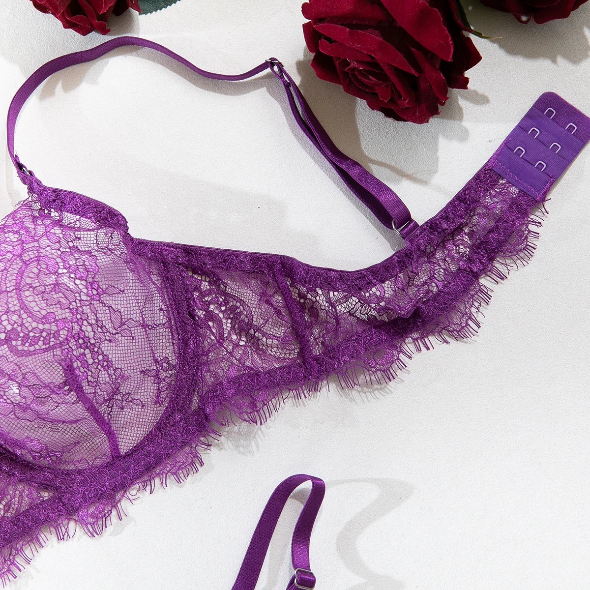 Erotic Lingerie Bra and Panties Set Basic Sexy Sheer Lace Eyelash Unline One Layer Lace Lingerie Women Underwear Intimate