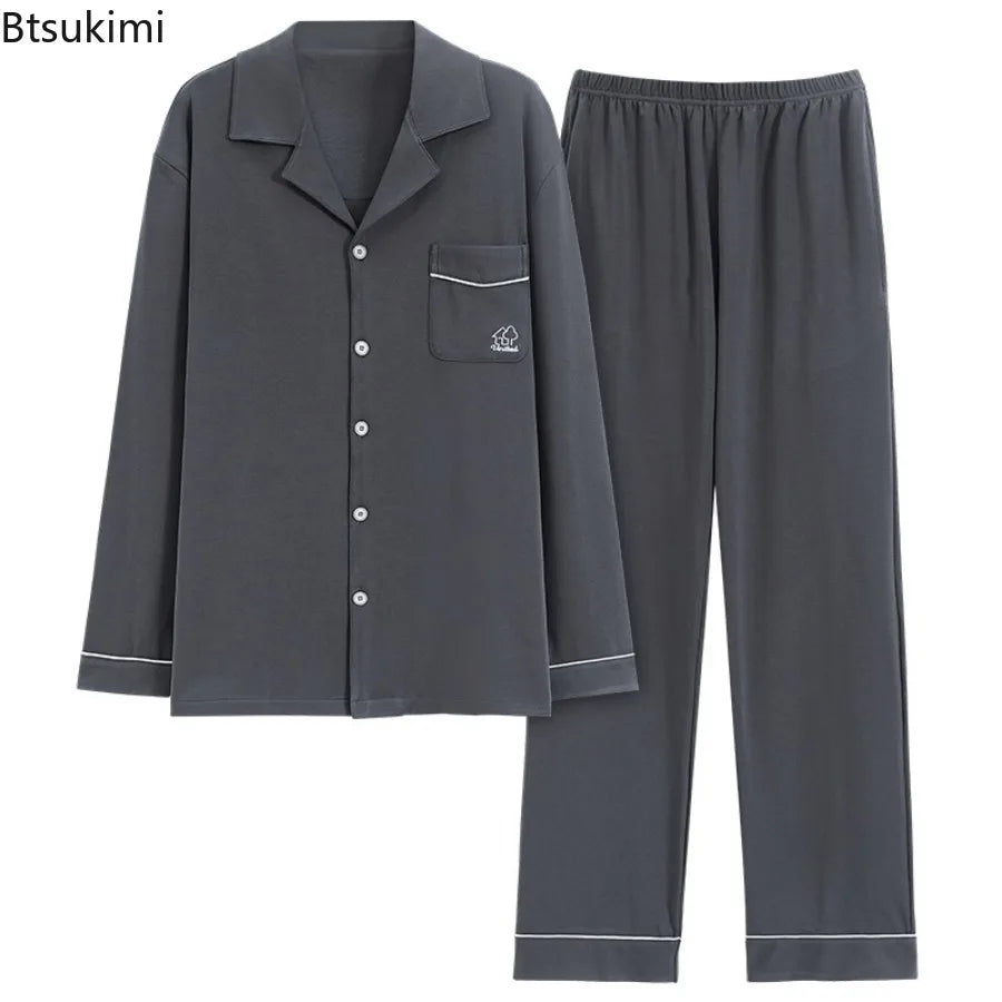 Men's Pajama Sets Long Sleeve Cotton Top Pant Sleepwear Soft Spring Autumn Plus Size Loungewear Male Homewear Leisure Outwear