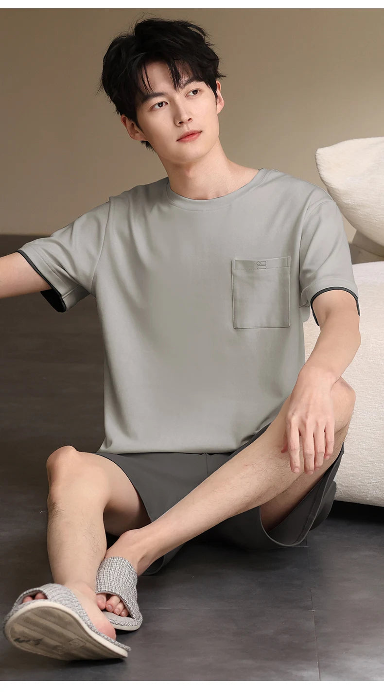 Pyjamas Male Full Pure Cotton Fashion Men Short Sleeve Short Pants Pajamas Set 2 Piece/set Summer Pijama Hombre Home Lounge Gift