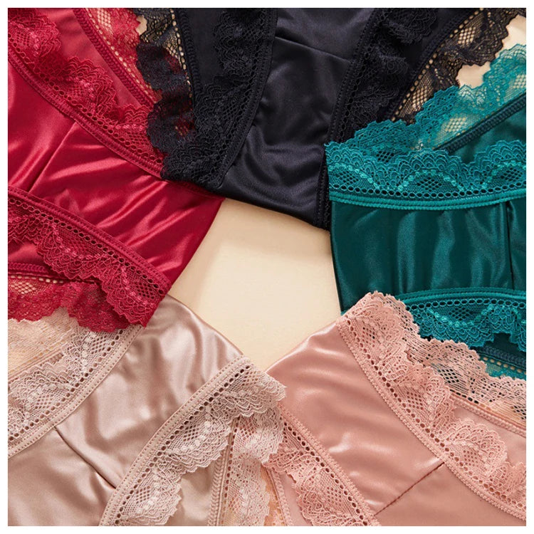 Felinus Ice Silk One-piece Slip Material Low Waist Sexy Lingerie Ladies French Satin Underwear Briefs New Lace Triangle Panties