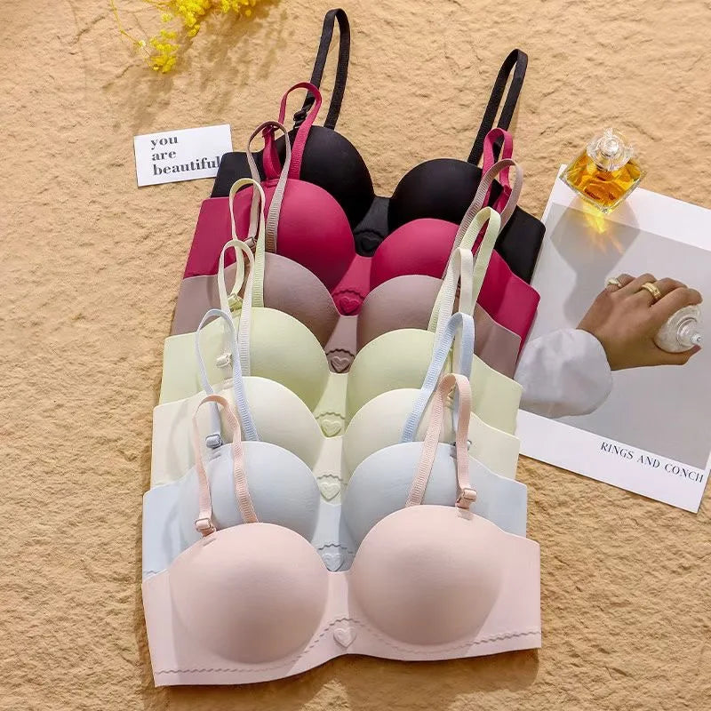 Women's Half Cup Bra Non-Slip Underwear for Small Breasts Gathered without Marks with Side Breast Adjustment