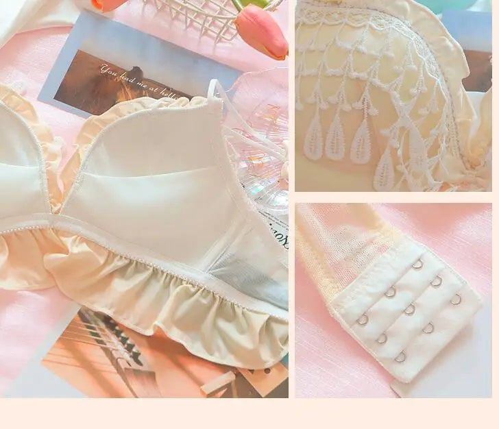 Teenage girl bra sweet cute small breast bras lace tassel princess wind lingerie large size push up women underwear
