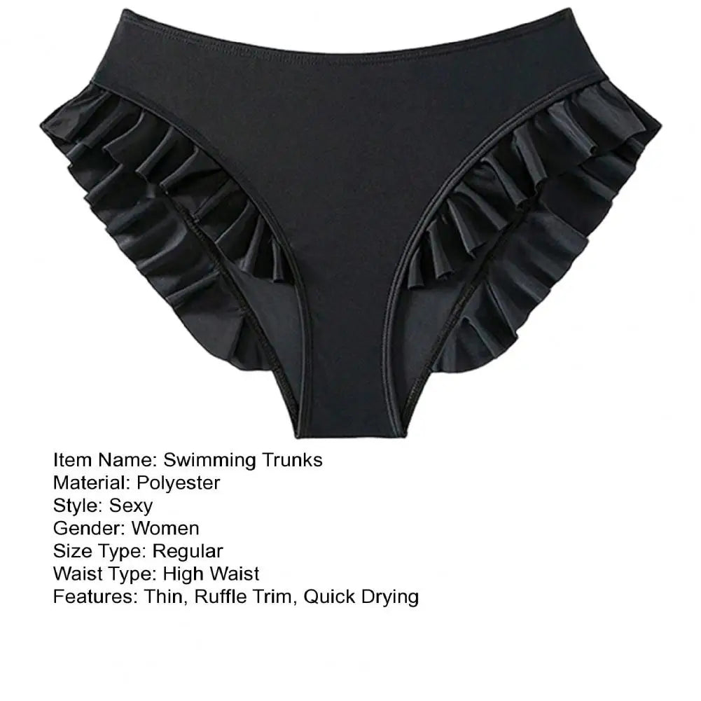 Women Swim Trunks High-waisted Ruffle Trim Bikini Bottoms for Women with Tummy Control Quick-drying Beachwear Swimwear Trunks